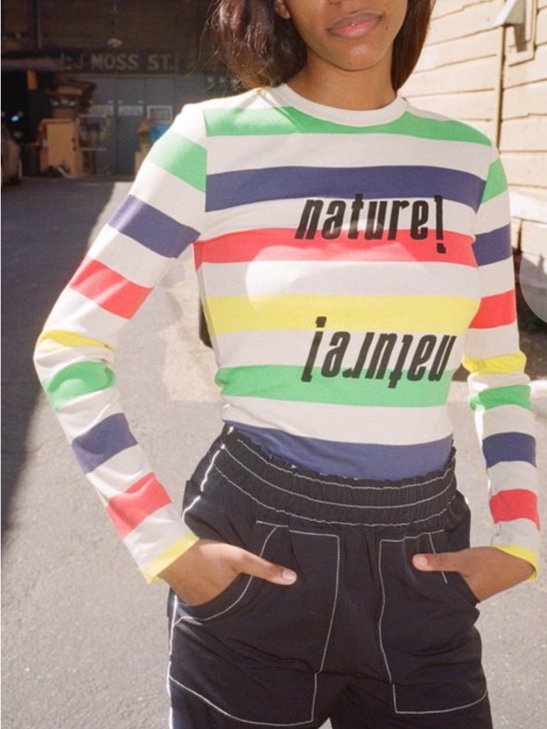Ganni Nature! Striped Long Sleeve Tee In Green, Blue, Red, Yellow